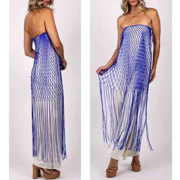 BAOBAB Indira Strapless Crochet Paraiso Blue Jumpsuit Size Medium - Picture 2 of 13